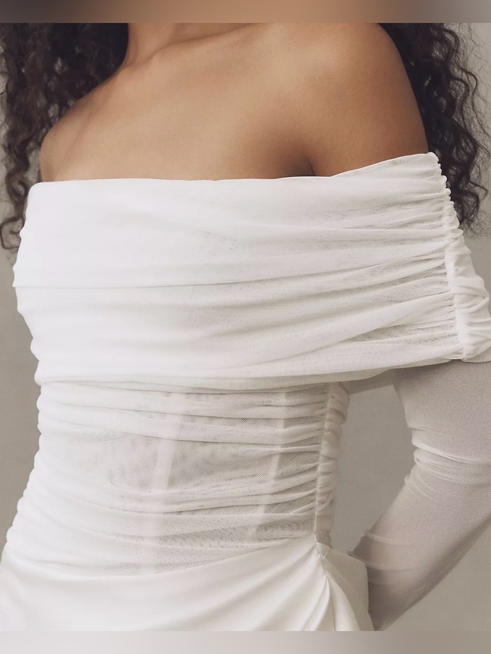 BHLDN - Anthropologie- Off-the-Shoulder Folded Bodice Ivory Wedding Gown- M - Picture 4 of 12